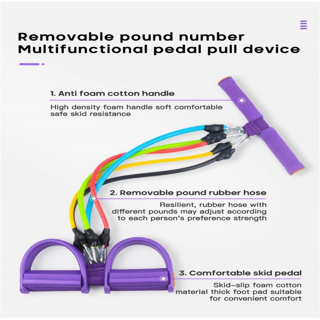5 Tube Fitness Tension Rope Professional Foot Pedal Exercise Resistance Band Trainer