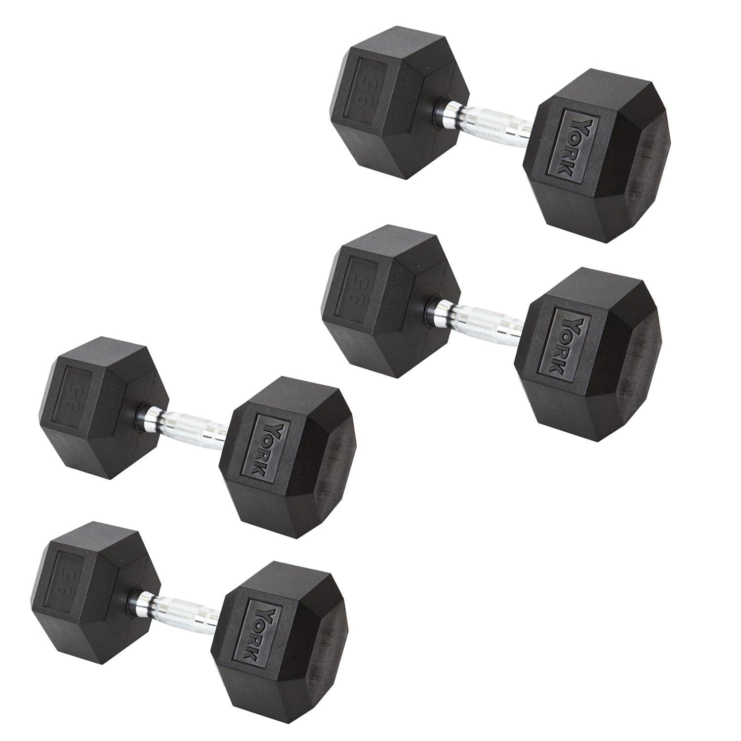 95LB Rubber Hex Dumbbell Set