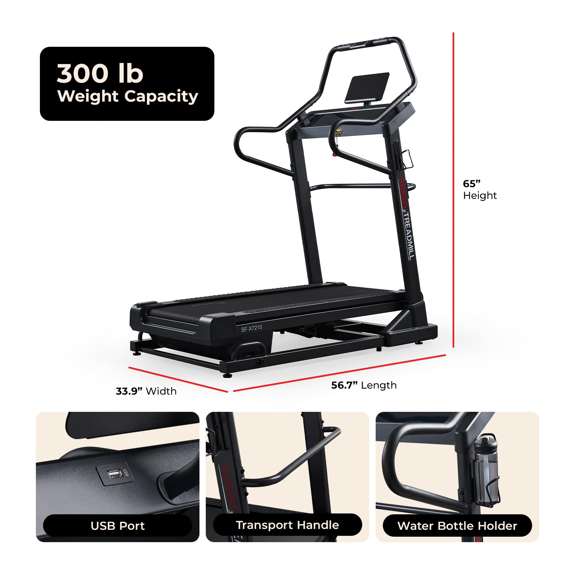 Sunny Health & Fitness Smart Treadmill Intensive Quiet Auto Incline/Decline