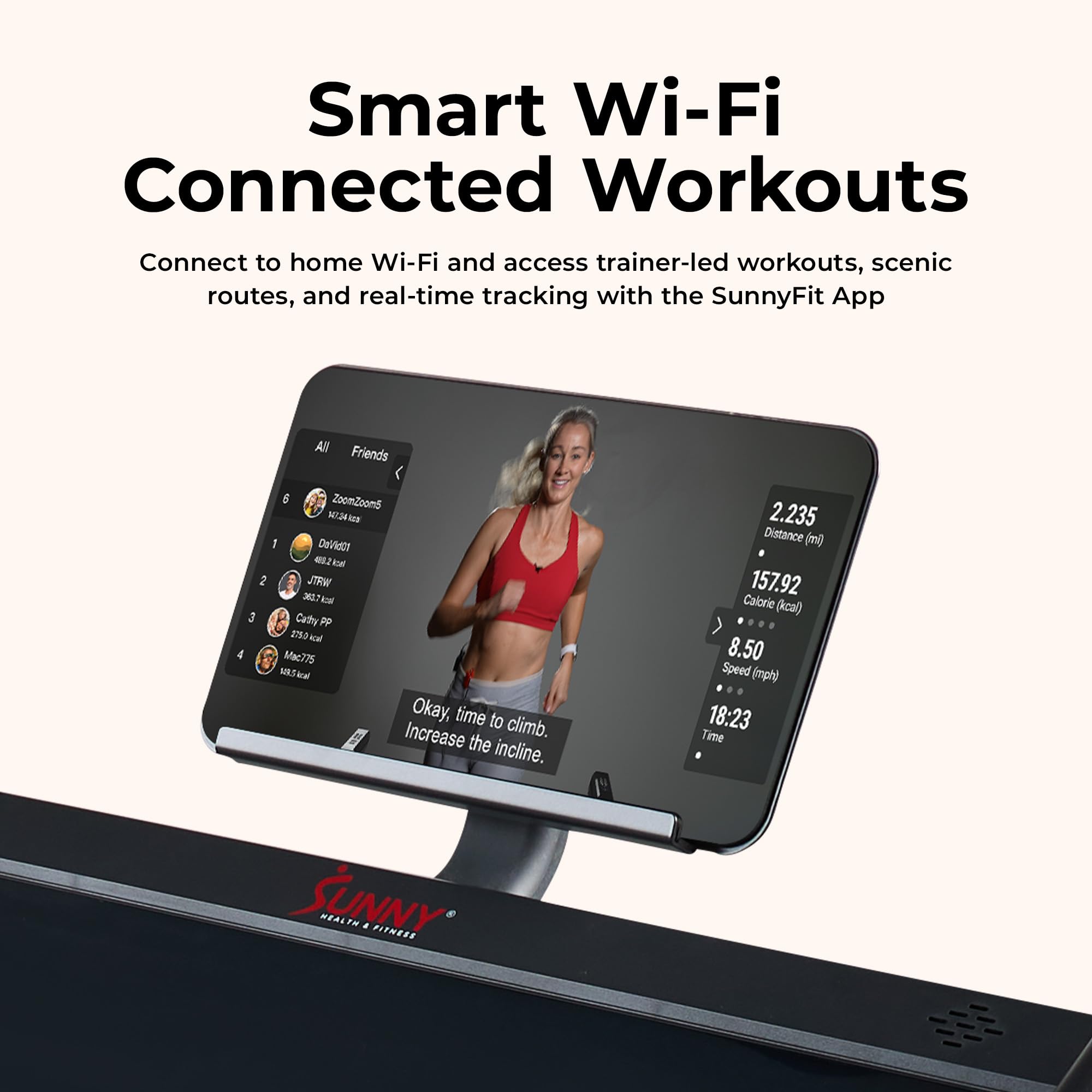 Sunny Health & Fitness Smart Treadmill Intensive Quiet Auto Incline/Decline
